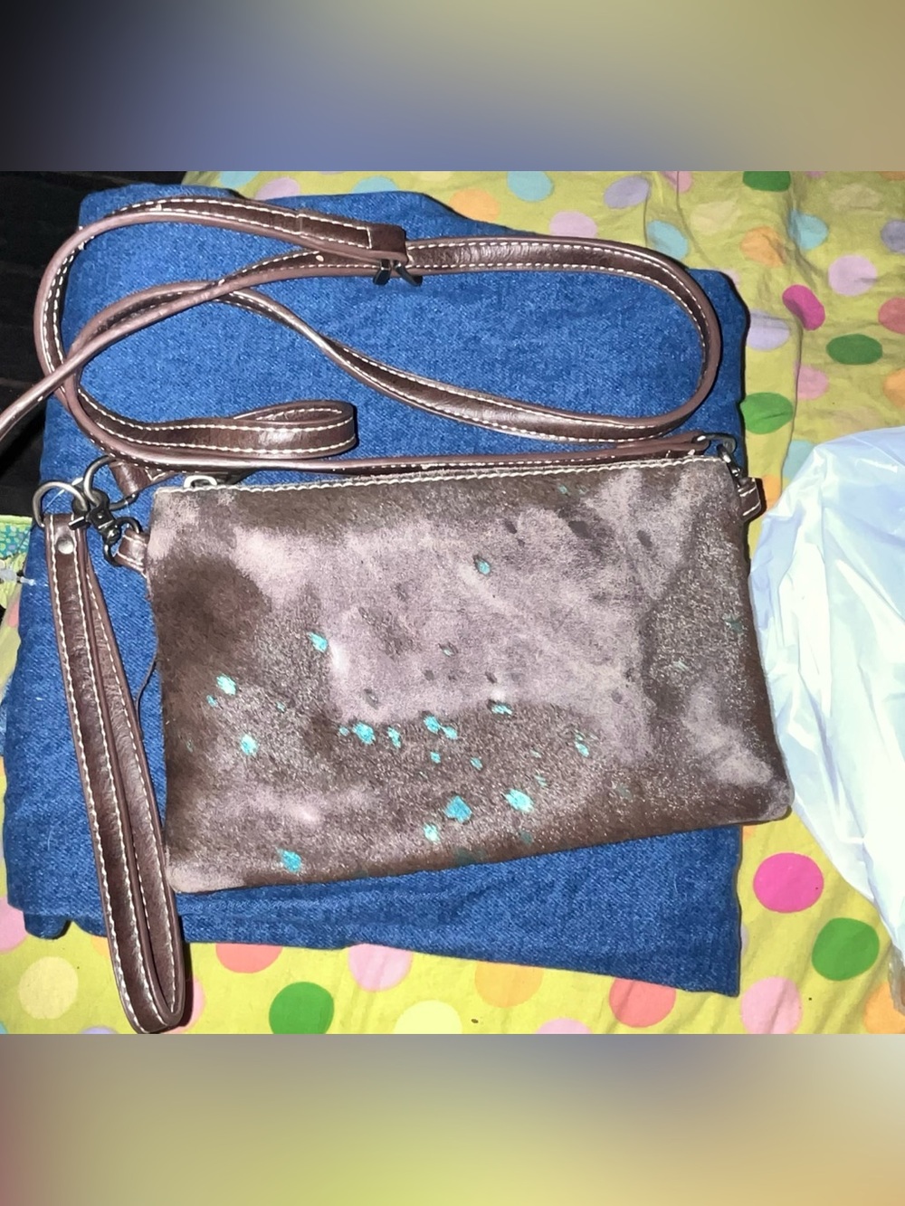 Montana West Brown Suede Crossbody Wristlet with Turquoise Accents